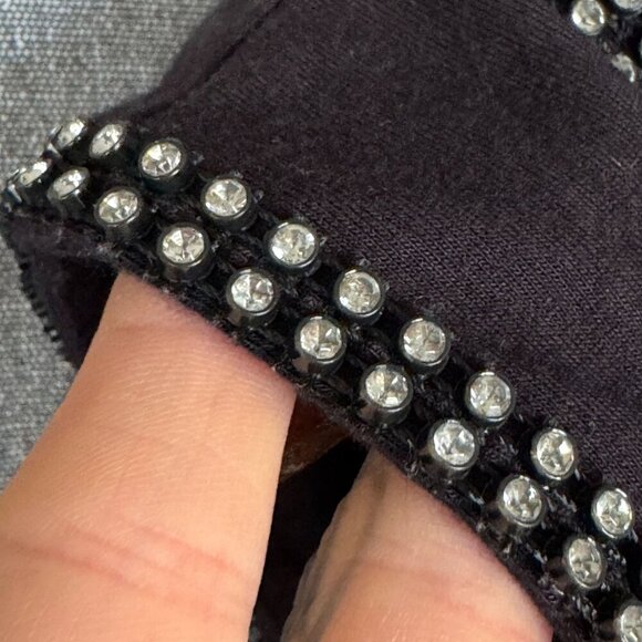 Vintage Y2K Miss Sixty Black Square Neckline Rhinestone Edged Long Fitted Top - Picture 7 of 15